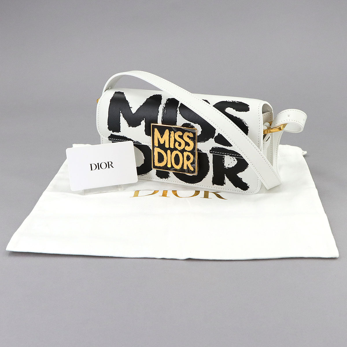 Miss Dior Flap Shoulder Bag Leather White Black Purse