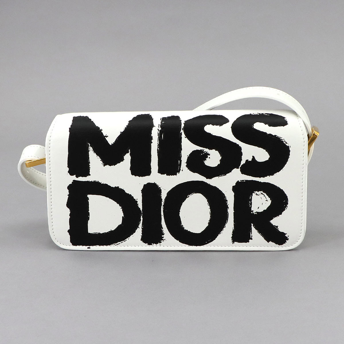 Miss Dior Flap Shoulder Bag Leather White Black Purse