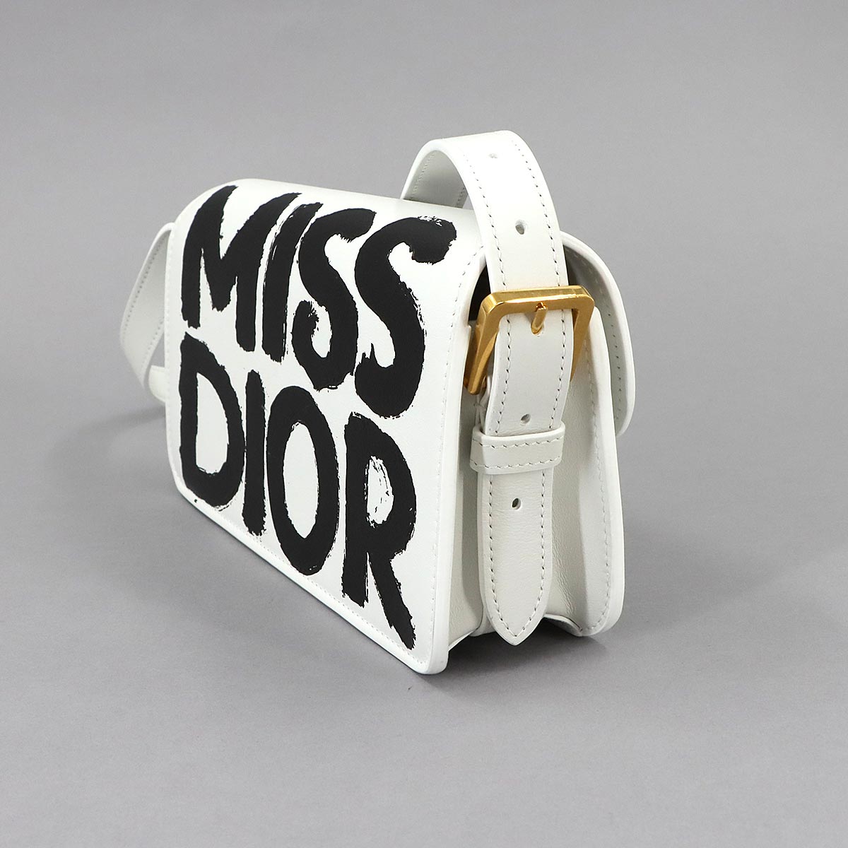 Miss Dior Flap Shoulder Bag Leather White Black Purse