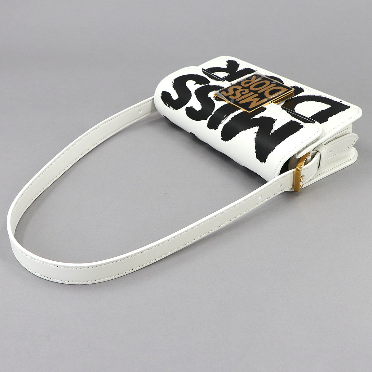 Miss Dior Flap Shoulder Bag Leather White Black Purse