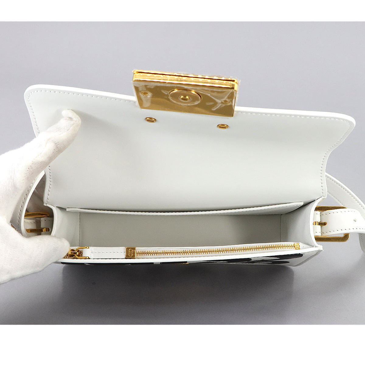 Miss Dior Flap Shoulder Bag Leather White Black Purse