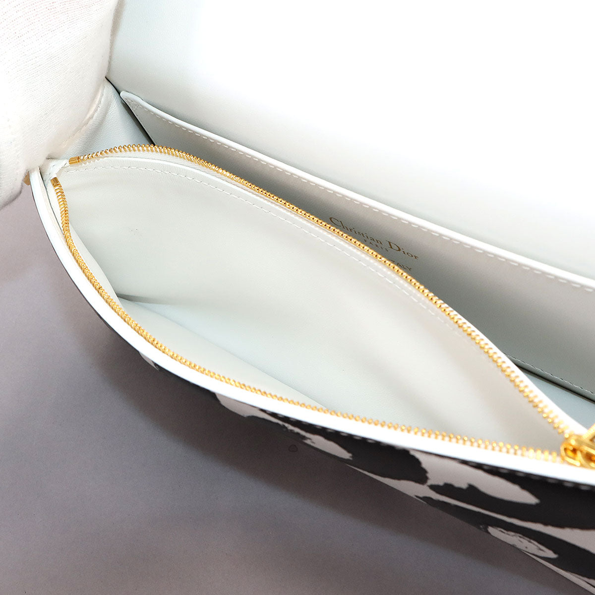 Miss Dior Flap Shoulder Bag Leather White Black Purse