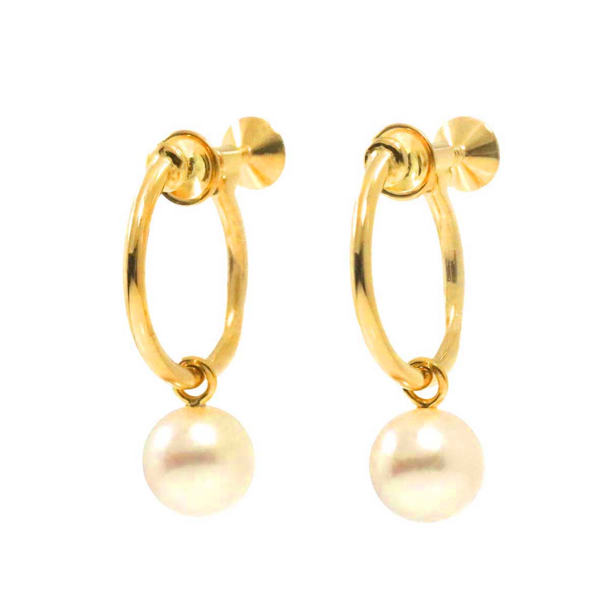 MIKIMOTO Akoya Pearl 7.2mm Earrings 18K Yellow Gold 750