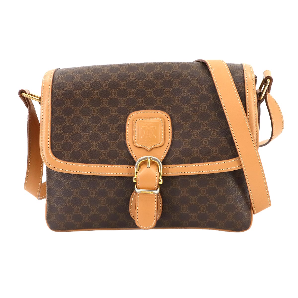 Macadam Shoulder Bag Leather PVC Brown Vintage Purse