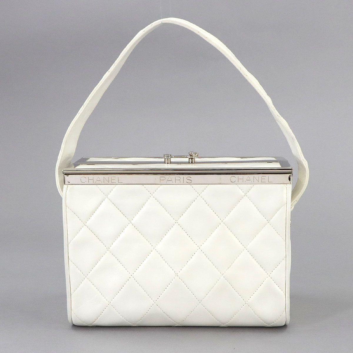 Matelasse Vanity Hand Bag Leather White Purse