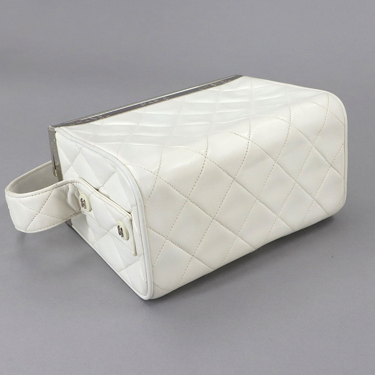 Matelasse Vanity Hand Bag Leather White Purse