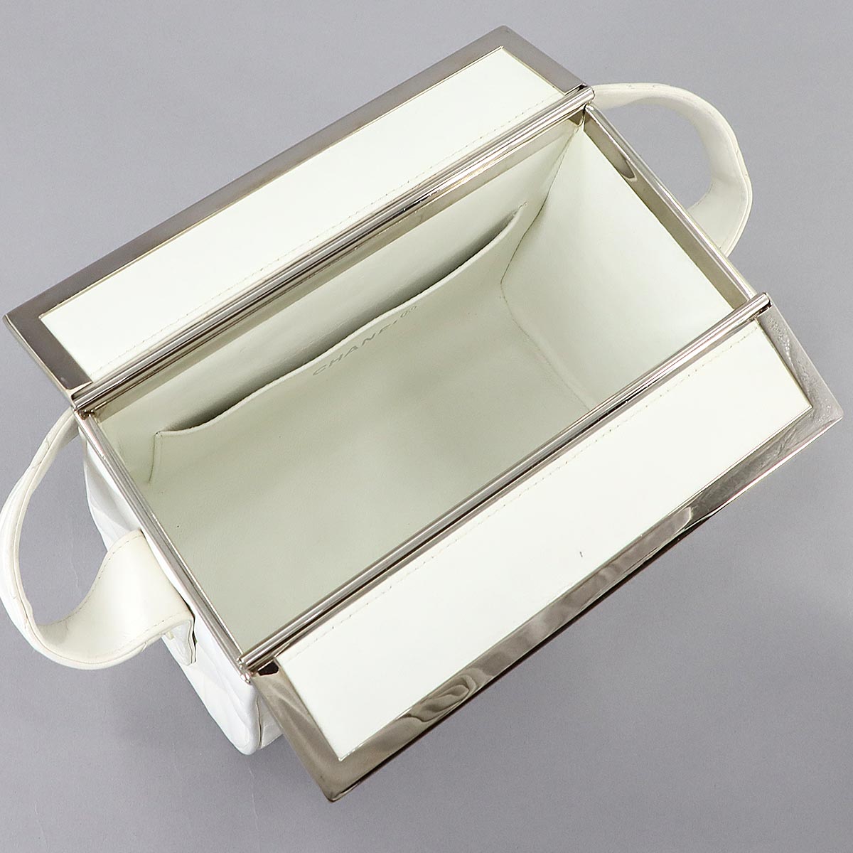 Matelasse Vanity Hand Bag Leather White Purse