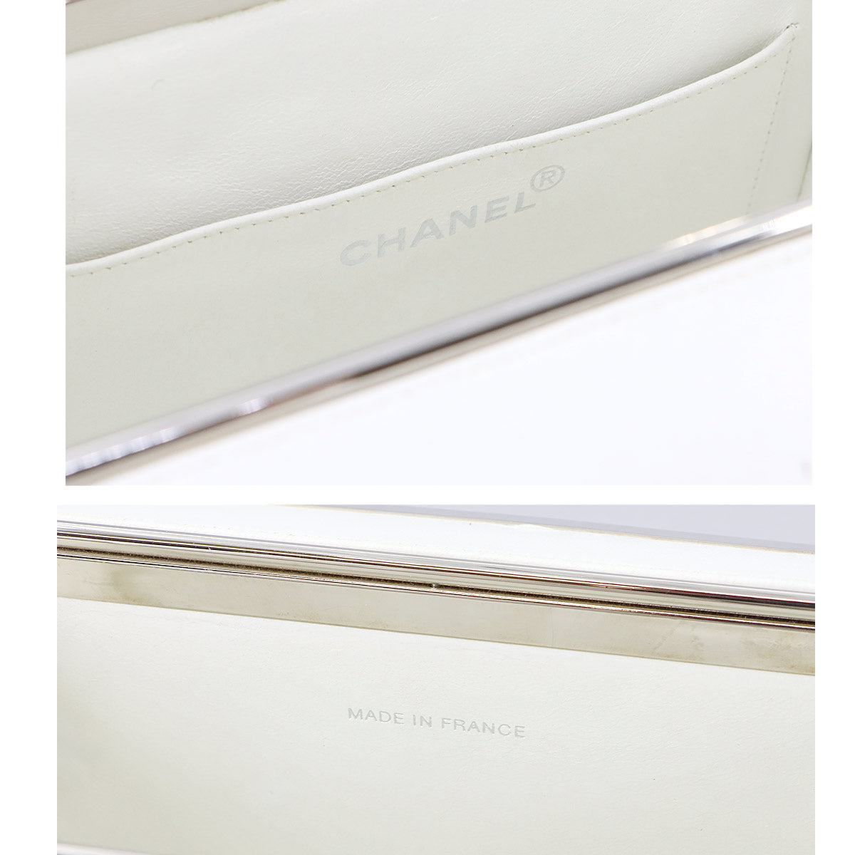 Matelasse Vanity Hand Bag Leather White Purse