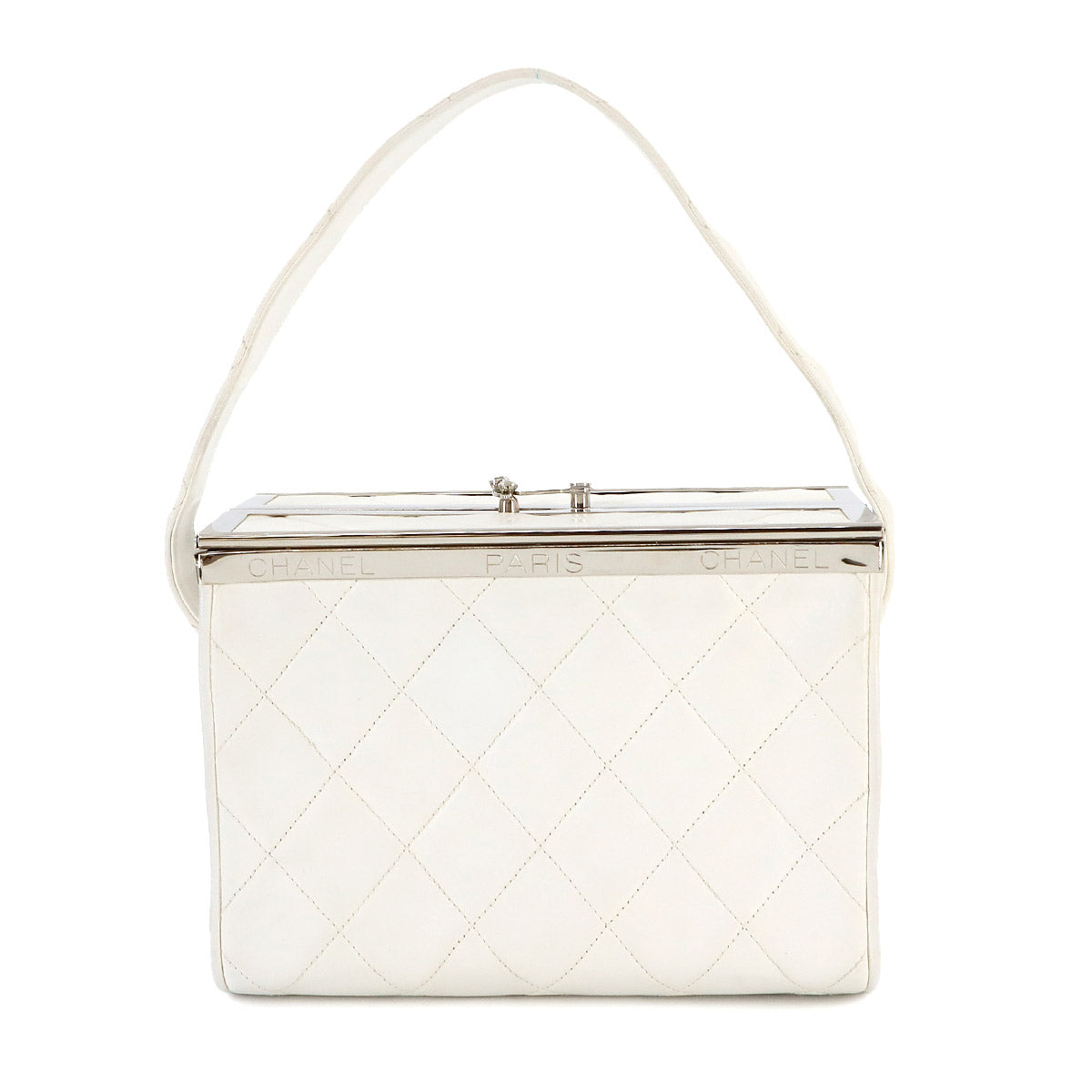 Matelasse Vanity Hand Bag Leather White Purse