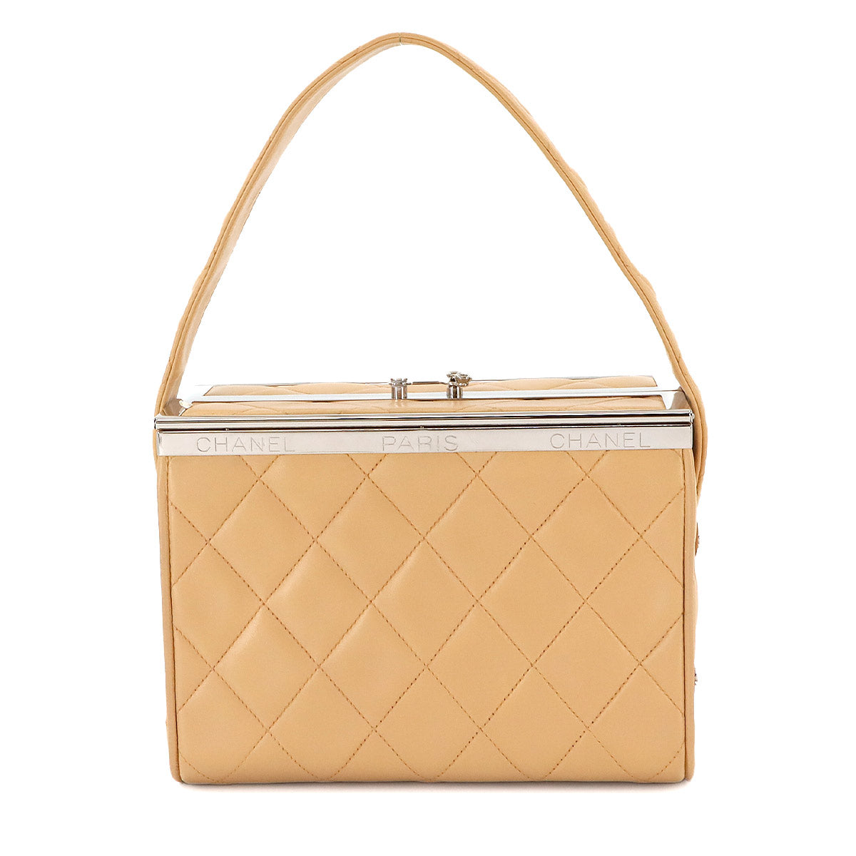 Matelasse Vanity Hand Bag Leather Beige Purse