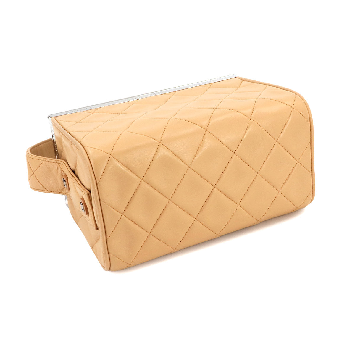 Matelasse Vanity Hand Bag Leather Beige Purse