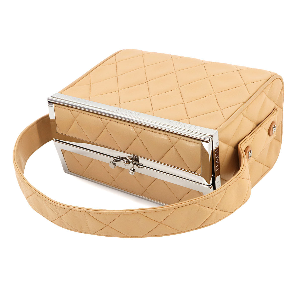 Matelasse Vanity Hand Bag Leather Beige Purse