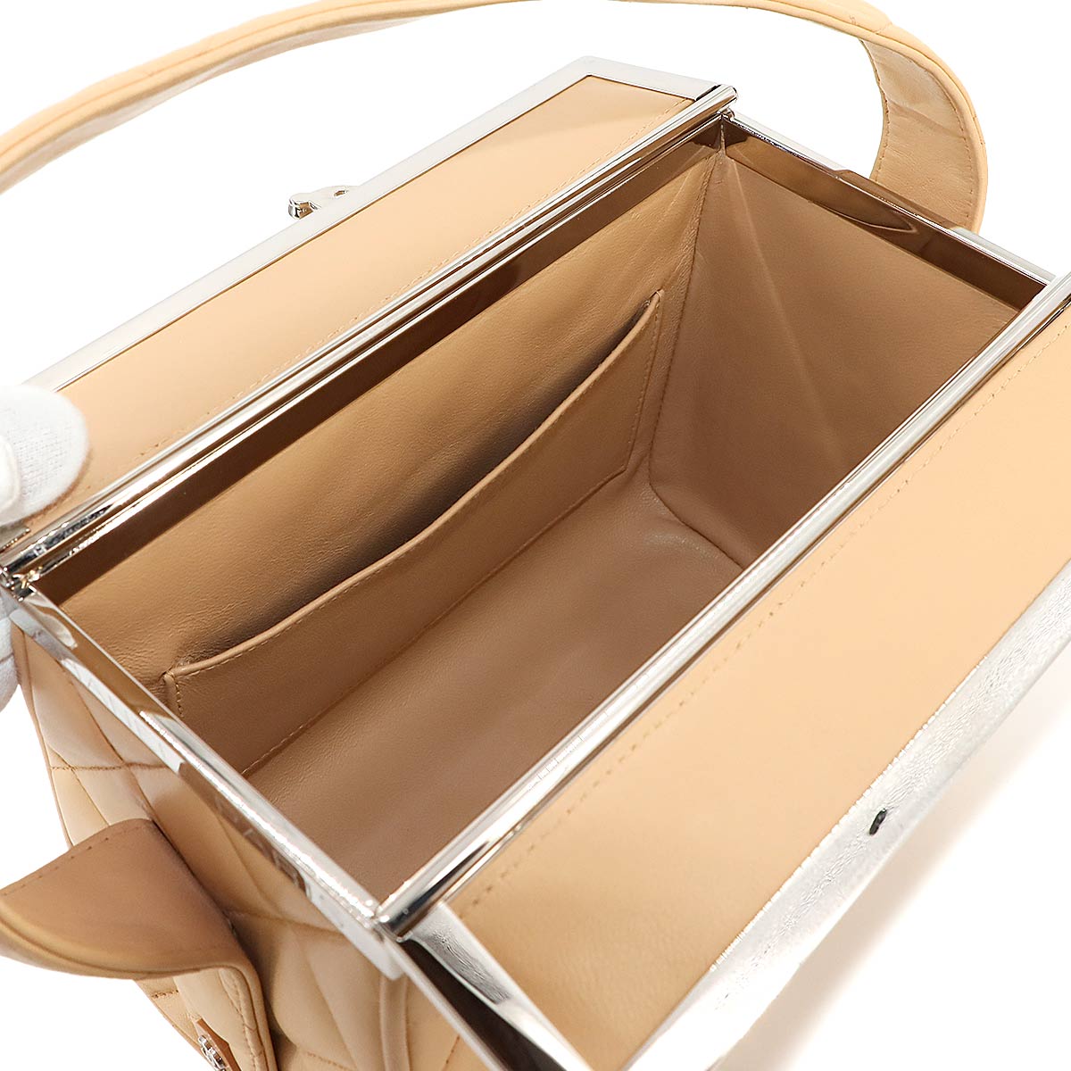 Matelasse Vanity Hand Bag Leather Beige Purse