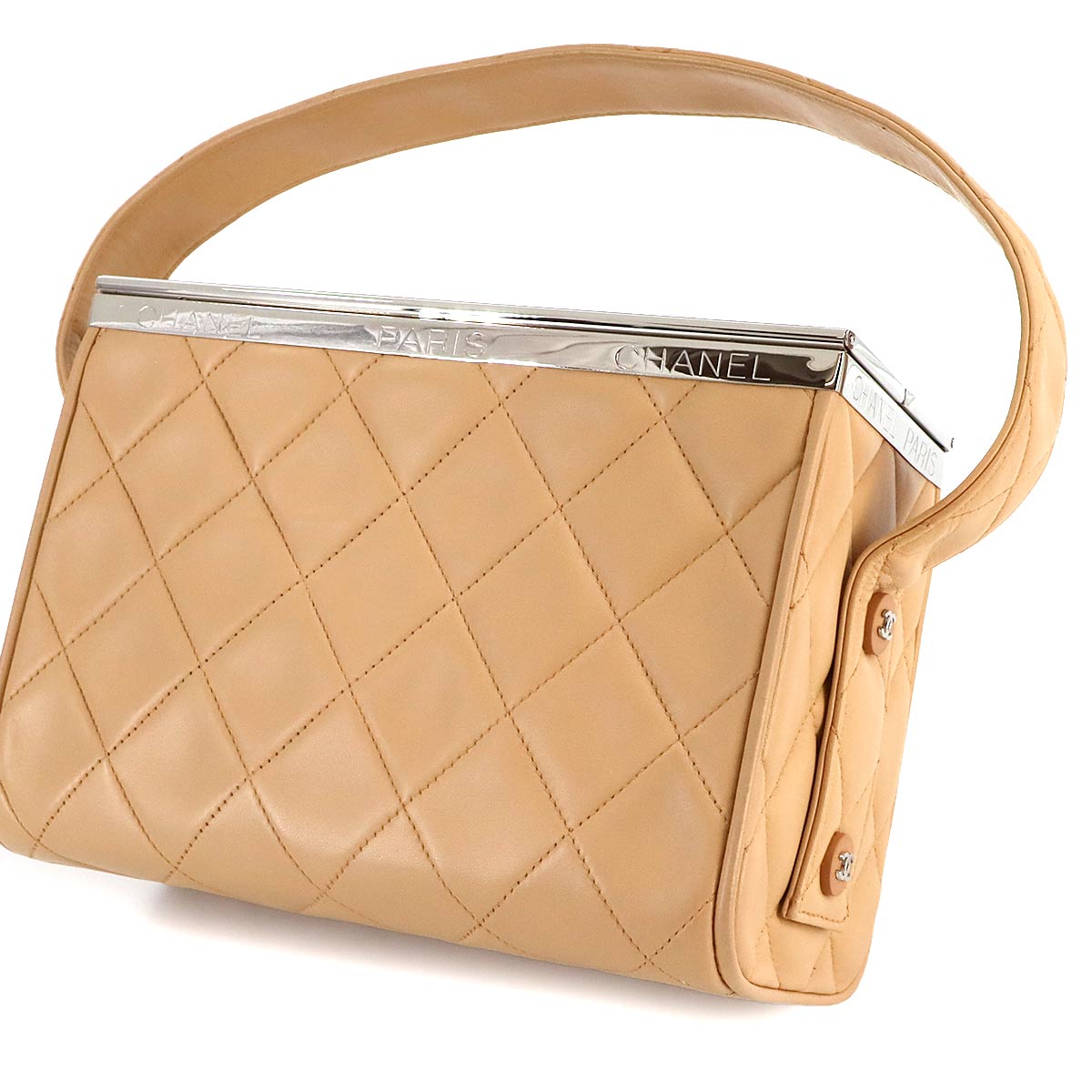 Matelasse Vanity Hand Bag Leather Beige Purse