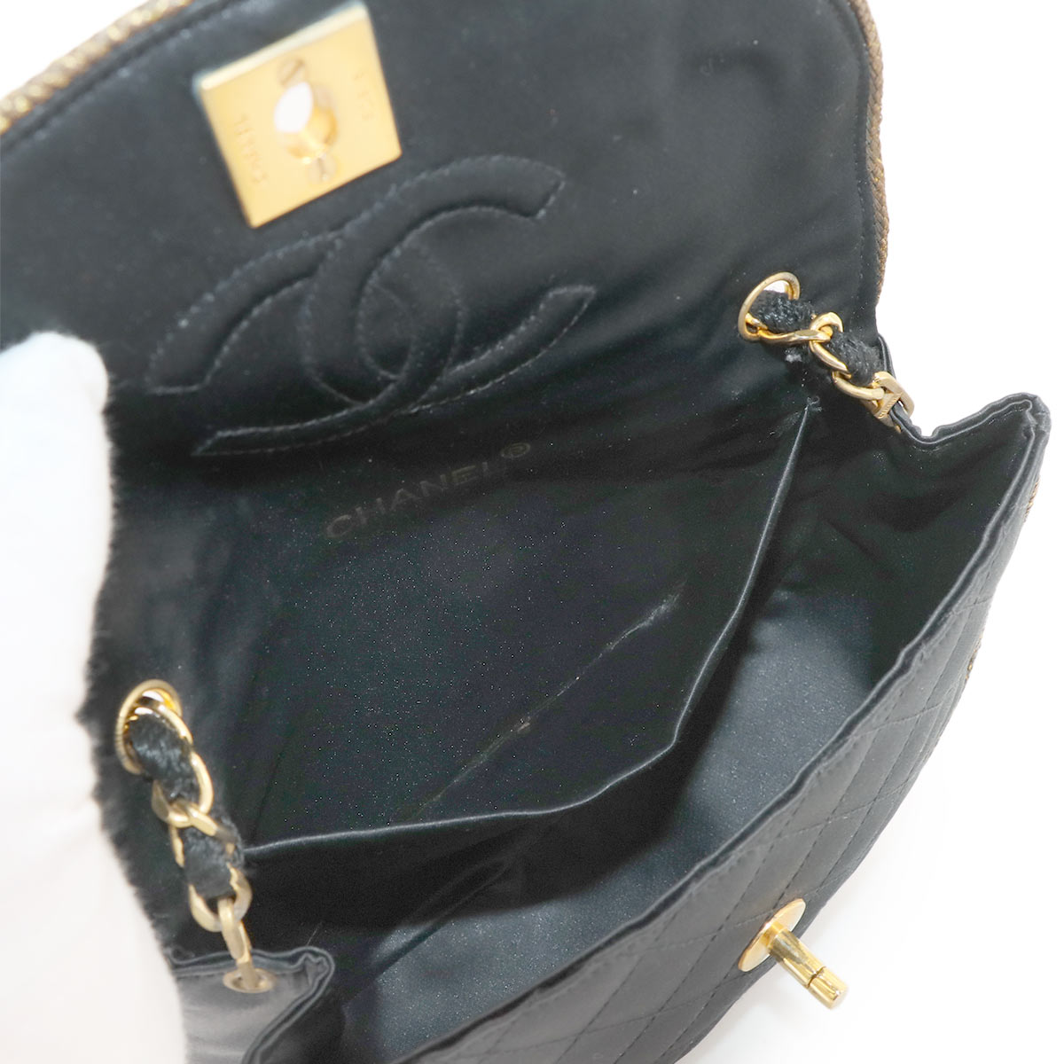 Chain Shoulder Bag Satin Black Vintage Purse