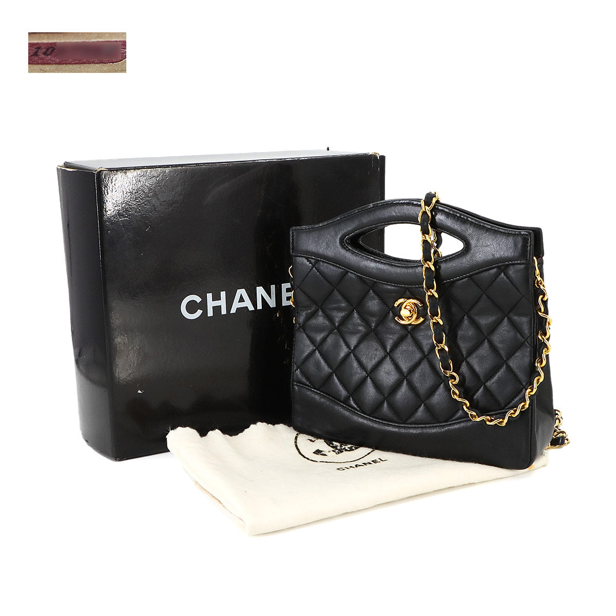 Matelasse 2way Hand Shoulder Bag Leather Black Vintage Purse