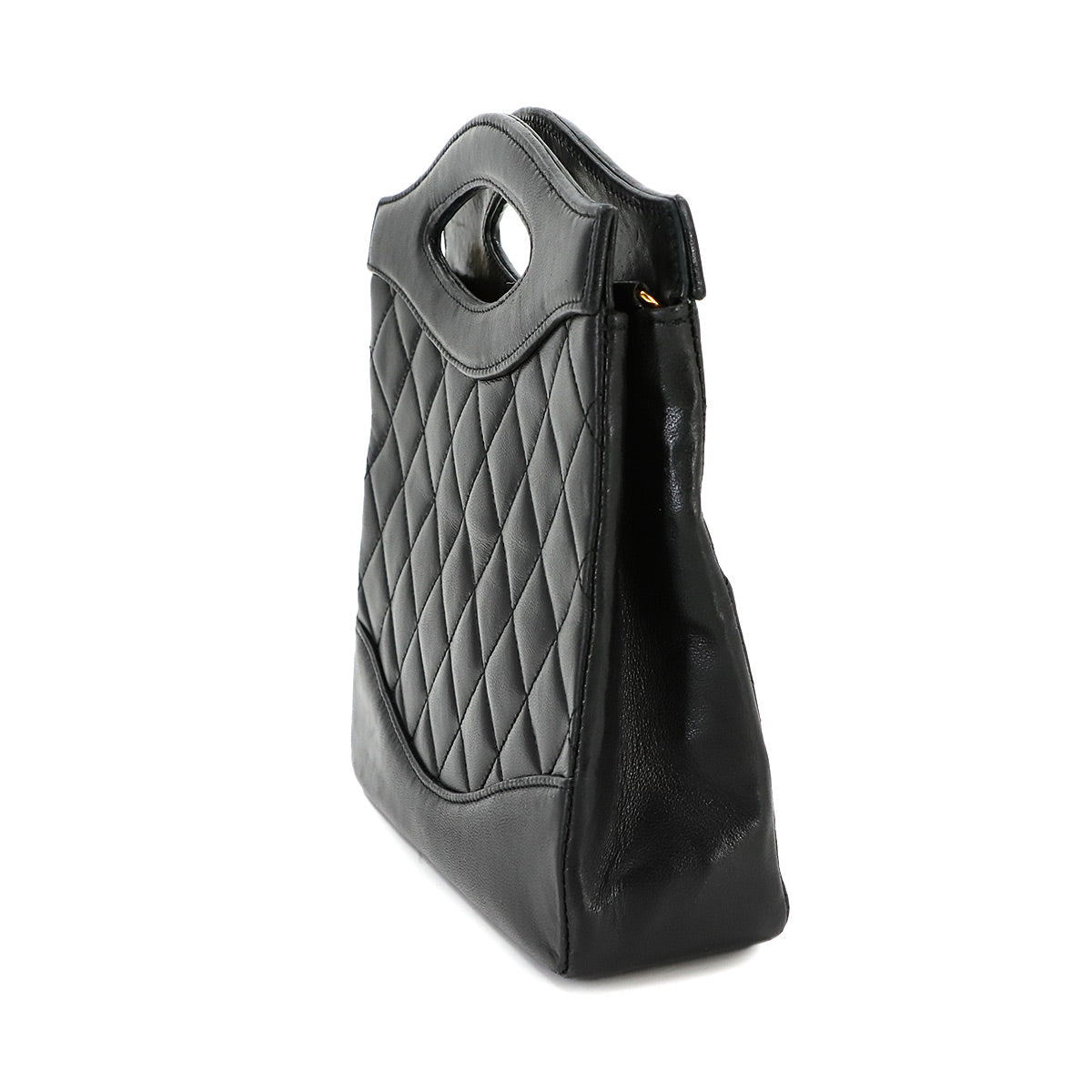 Matelasse 2way Hand Shoulder Bag Leather Black Vintage Purse