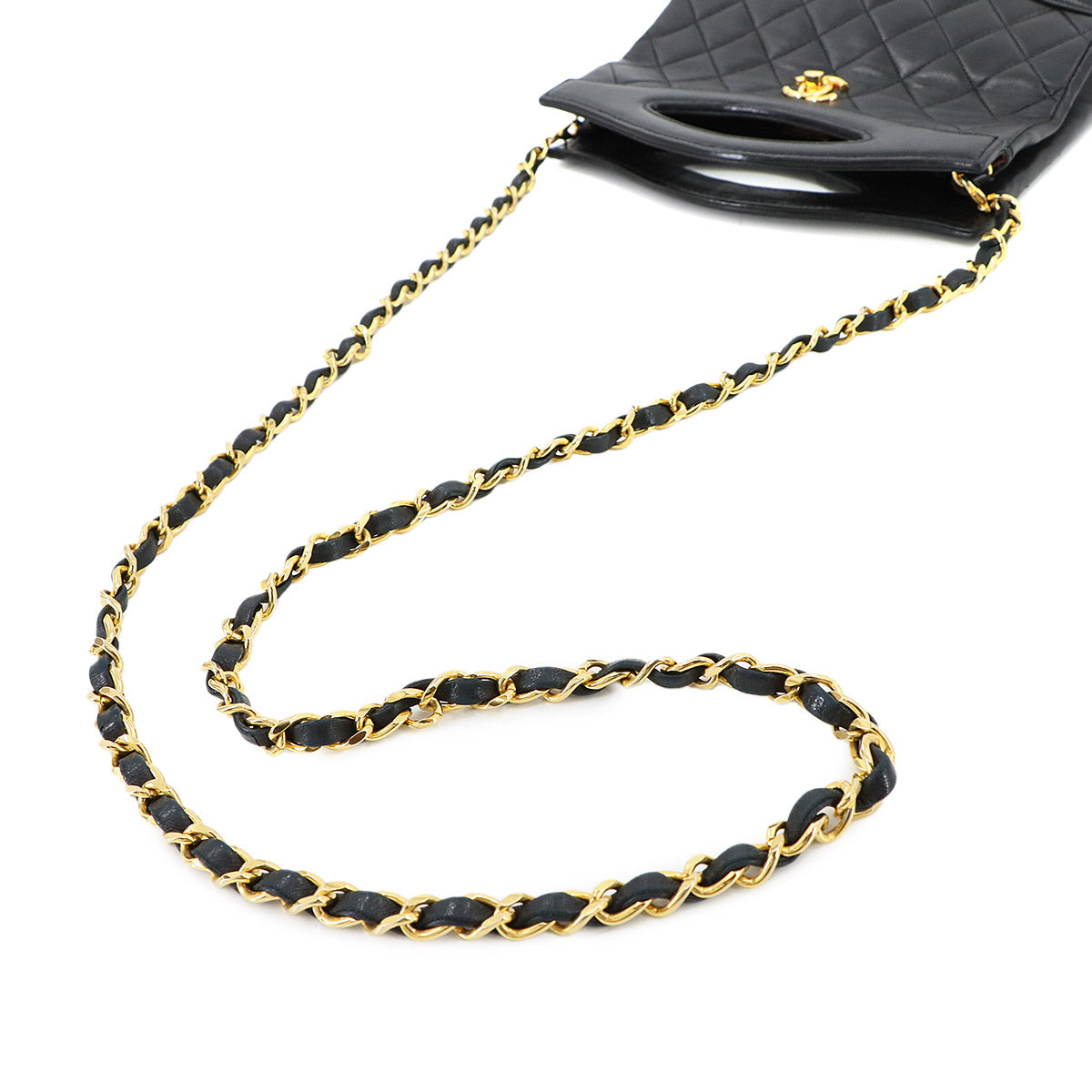 Matelasse 2way Hand Shoulder Bag Leather Black Vintage Purse