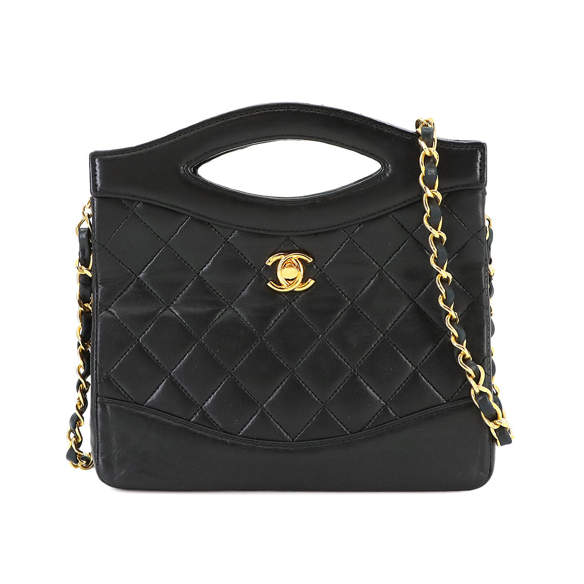 Matelasse 2way Hand Shoulder Bag Leather Black Vintage Purse