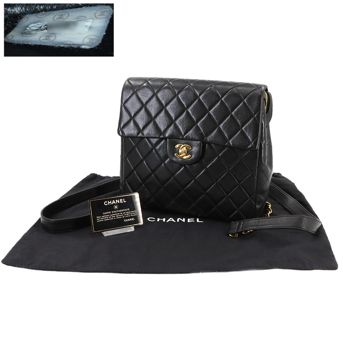 CHANEL Matelasse Chain Backpack Leather Black Purse Vintage