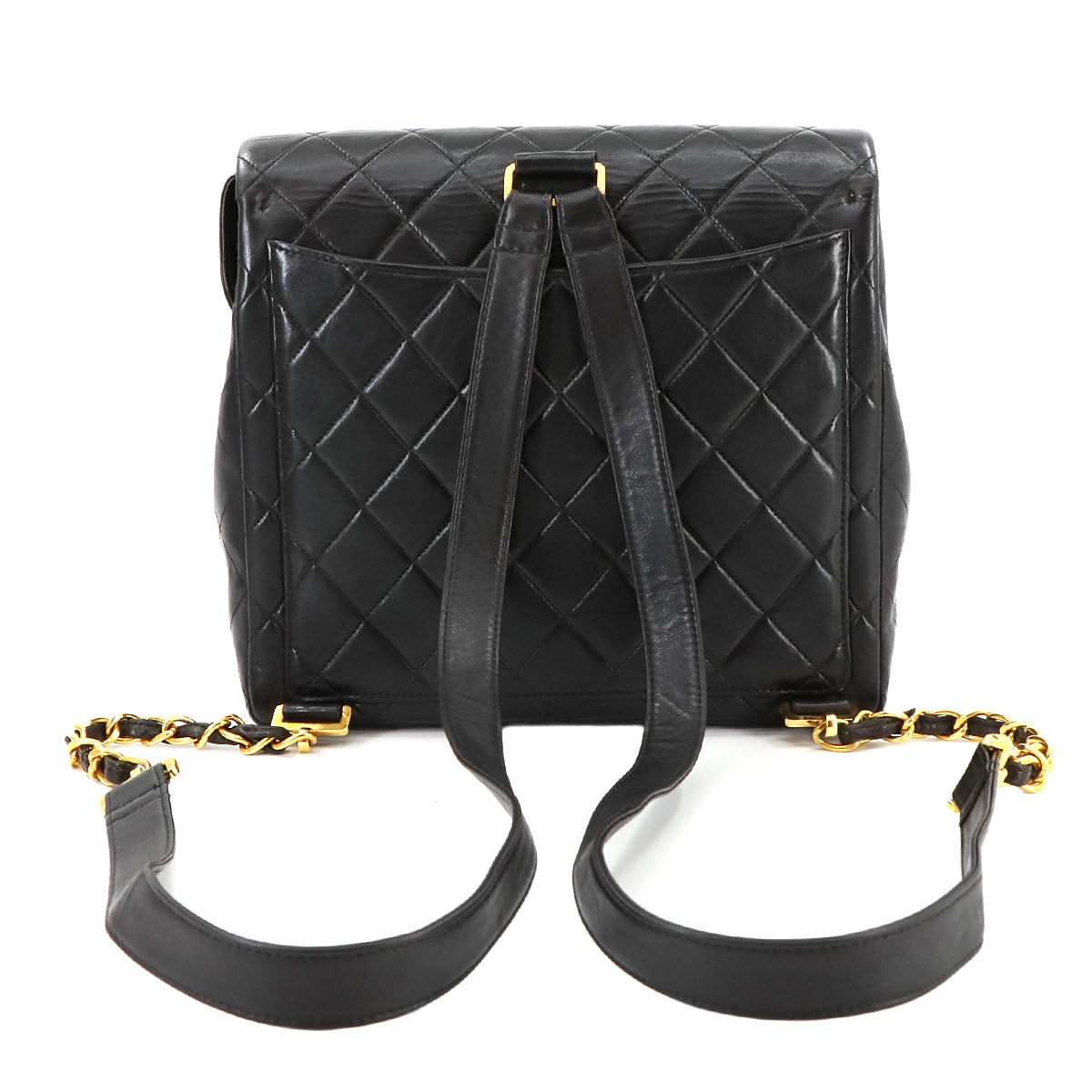 CHANEL Matelasse Chain Backpack Leather Black Purse Vintage