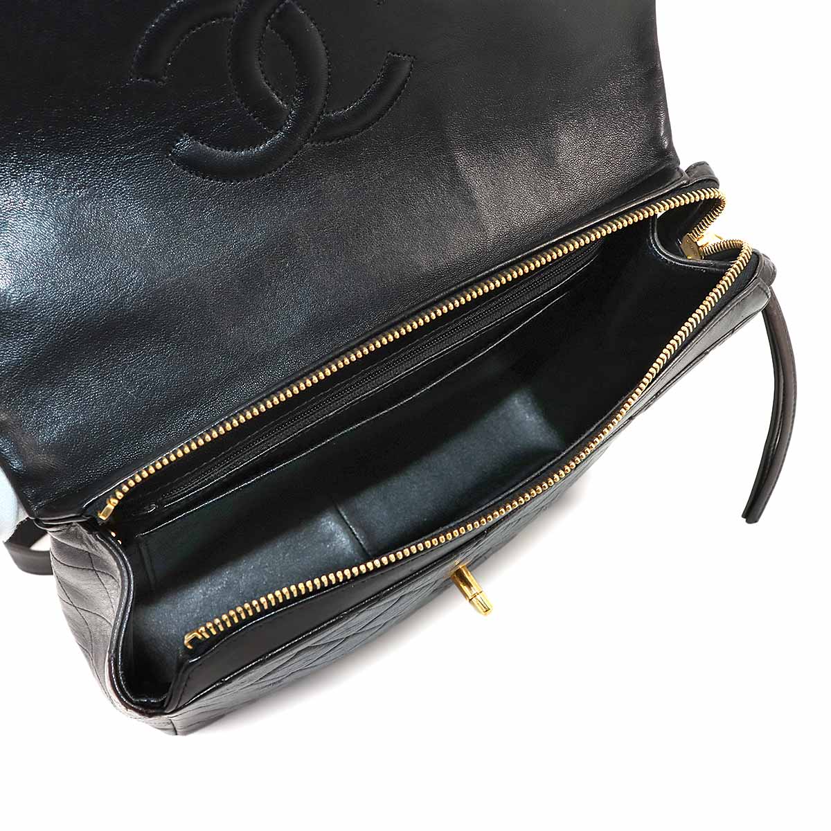 CHANEL Matelasse Chain Backpack Leather Black Purse Vintage