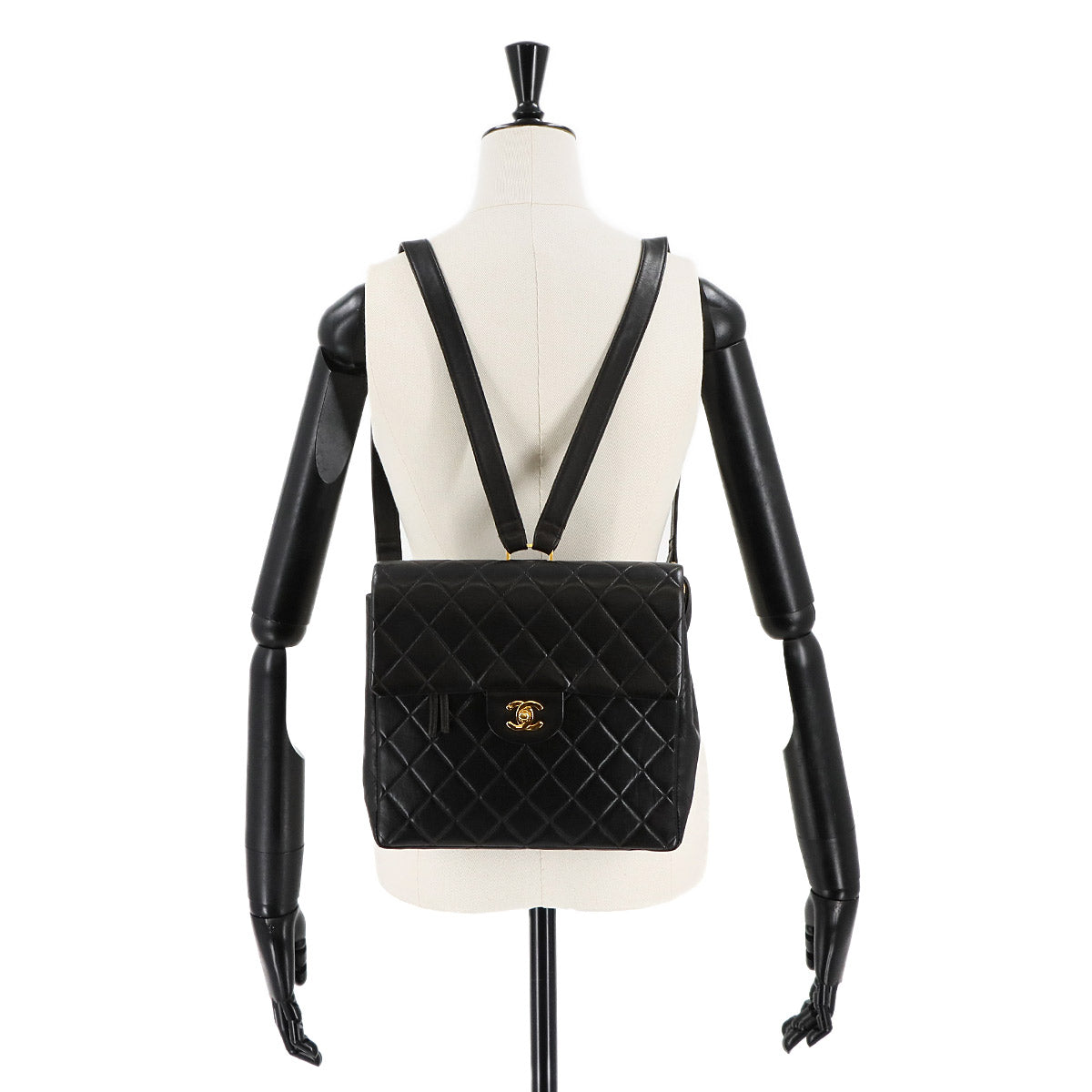 CHANEL Matelasse Chain Backpack Leather Black Purse Vintage