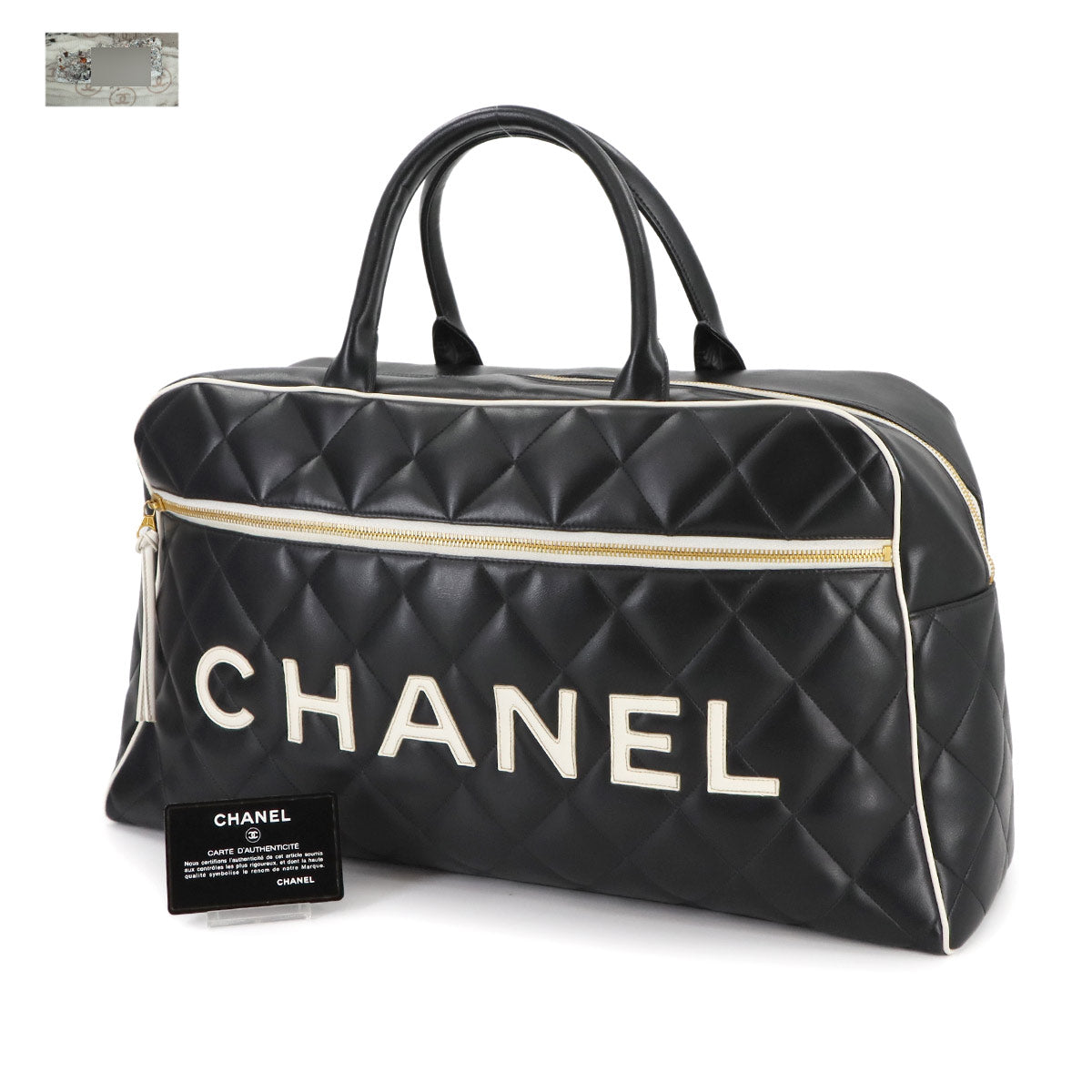 CHANEL Sports Line Matelasse Boston Bag Leather Black Vintage Bowling