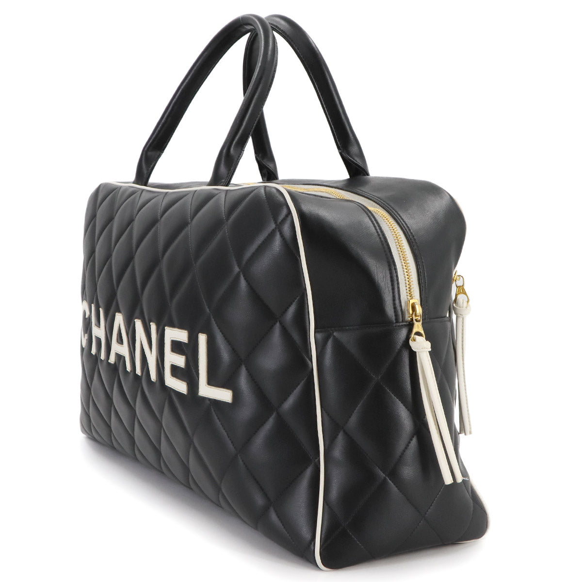 CHANEL Sports Line Matelasse Boston Bag Leather Black Vintage Bowling