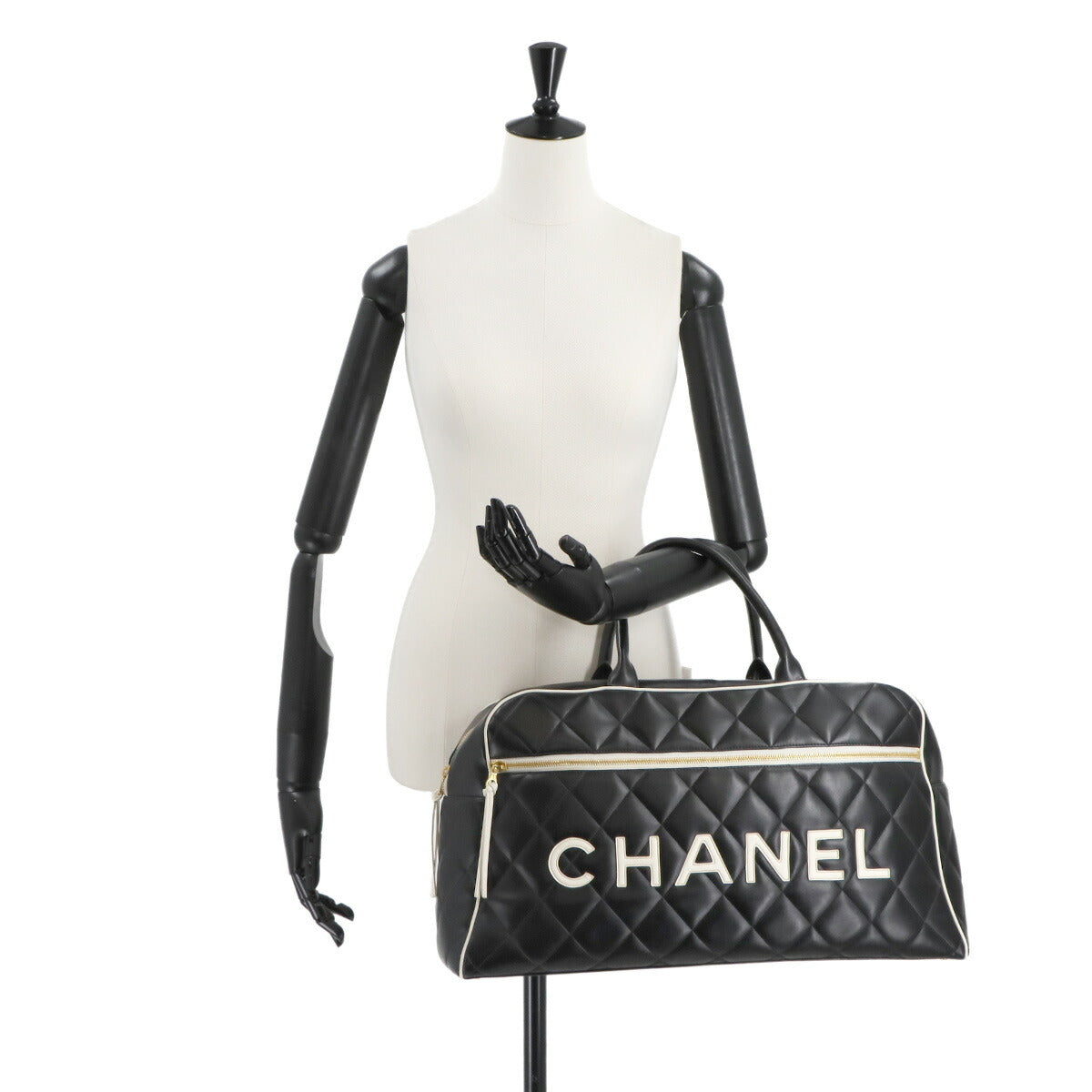 CHANEL Sports Line Matelasse Boston Bag Leather Black Vintage Bowling