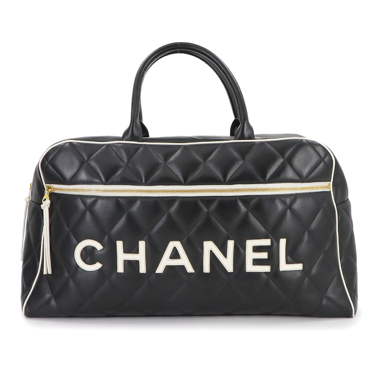 CHANEL Sports Line Matelasse Boston Bag Leather Black Vintage Bowling