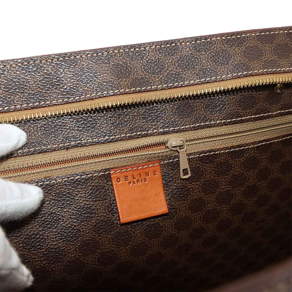 CELINE Macadam Tote Bag PVC Leather Brown Vintage Purse