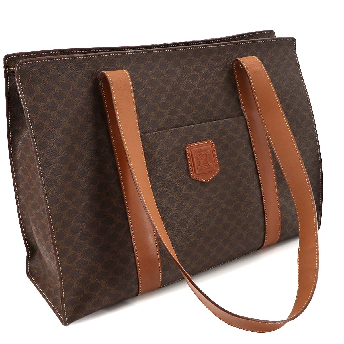 CELINE Macadam Tote Bag PVC Leather Brown Vintage Purse