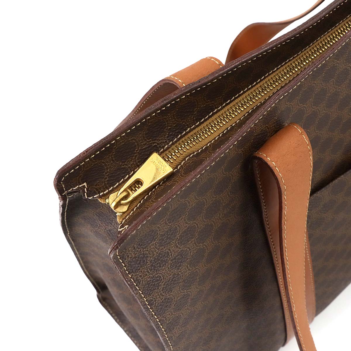 CELINE Macadam Tote Bag PVC Leather Brown Vintage Purse