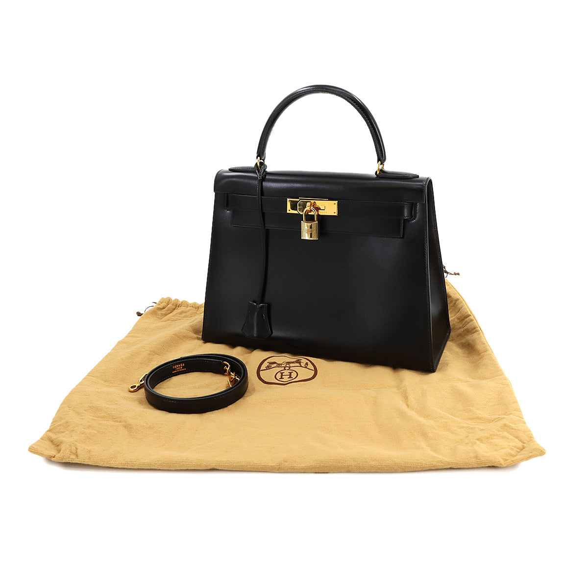 Kelly 28 2way Hand Shoulder Bag Box carf Black Purse 90272735