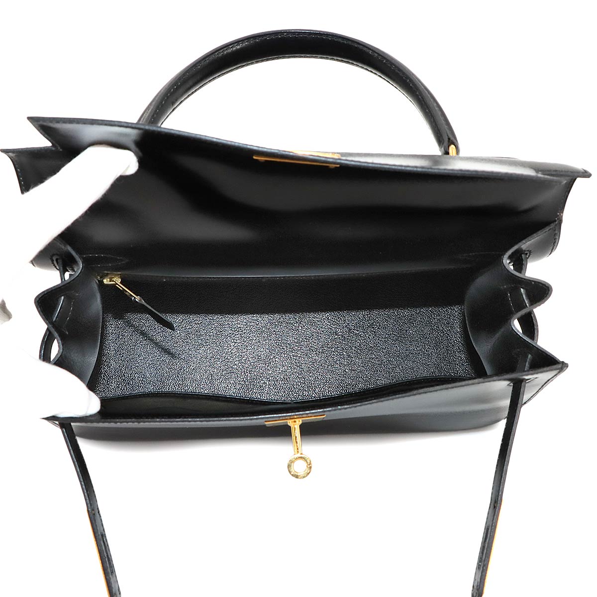 Kelly 28 2way Hand Shoulder Bag Box carf Black Purse 90272735