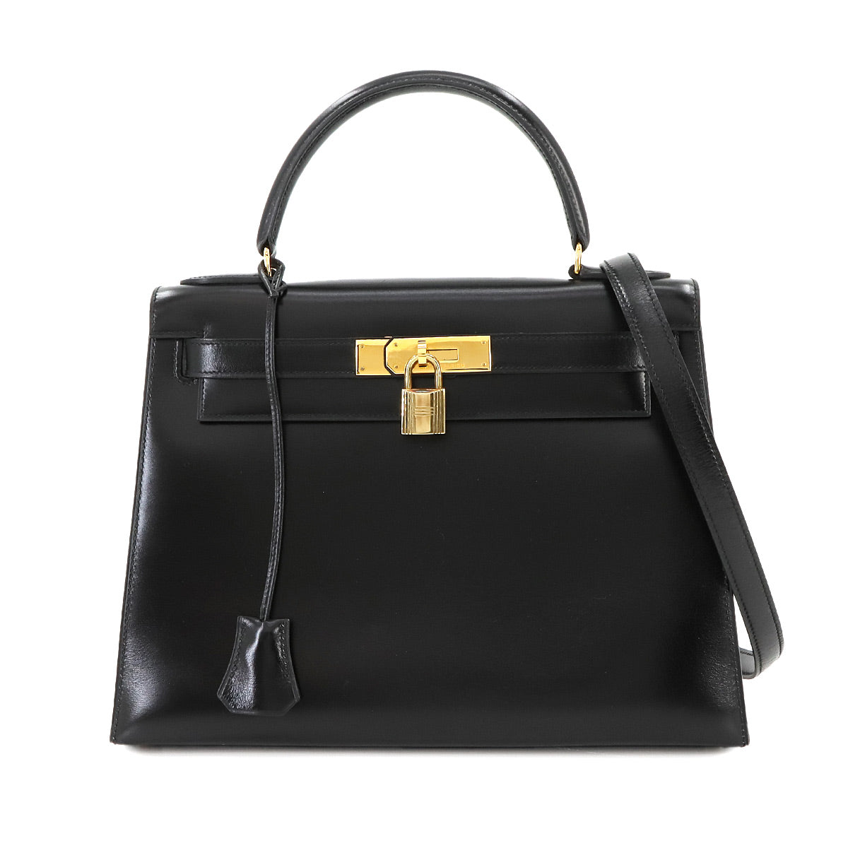 Kelly 28 2way Hand Shoulder Bag Box carf Black Purse 90272735