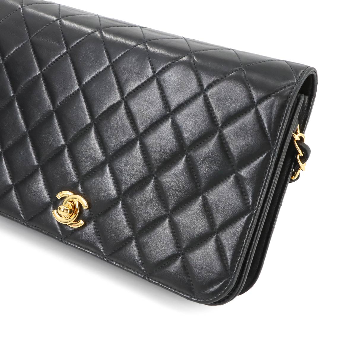 Matelasse Chain Shoulder Bag Leather Black Vintage