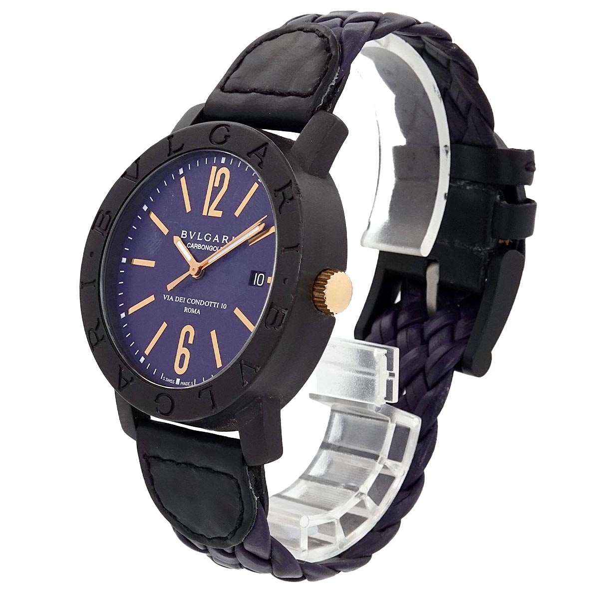 BVLGARIBVLGARI Carbon Gold BB40CL 750 YG Blue Dial Mens