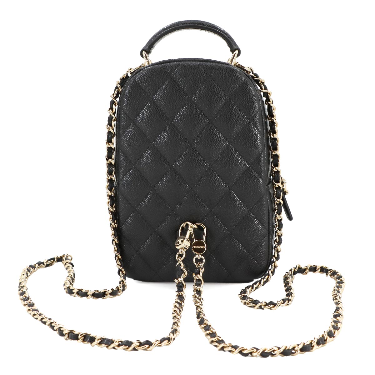 Matelasse Chain Mini Backpack Leather Black AP3753