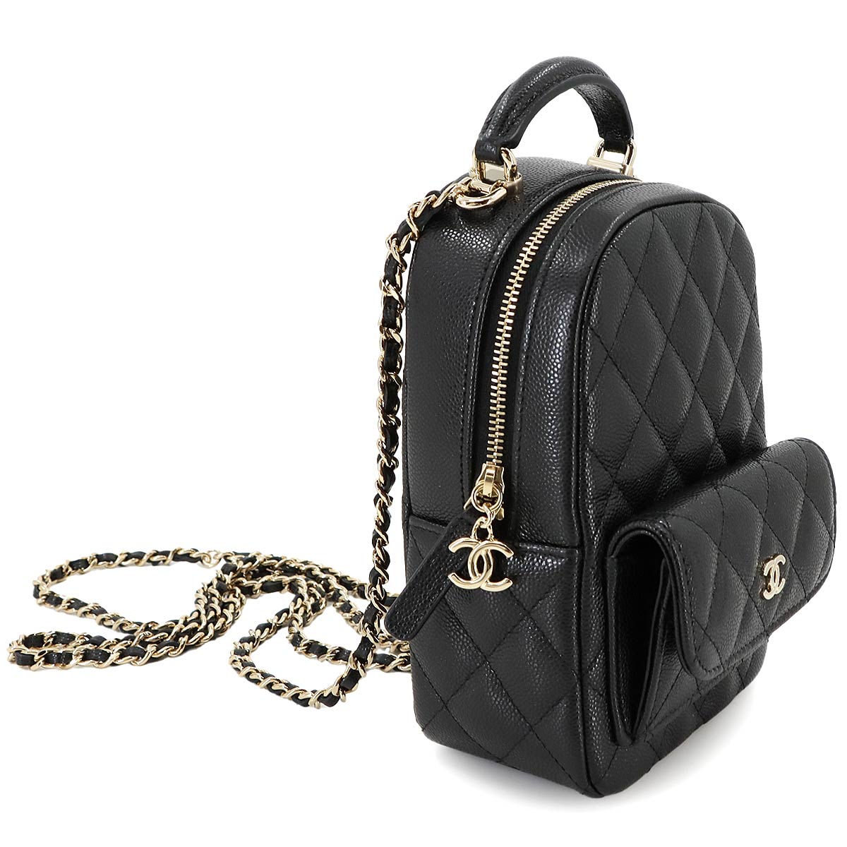 Matelasse Chain Mini Backpack Leather Black AP3753