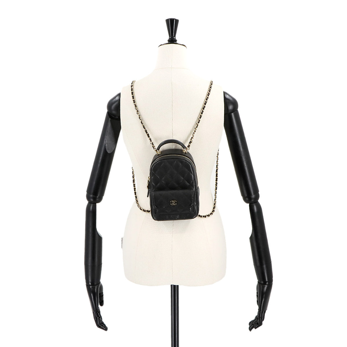 Matelasse Chain Mini Backpack Leather Black AP3753