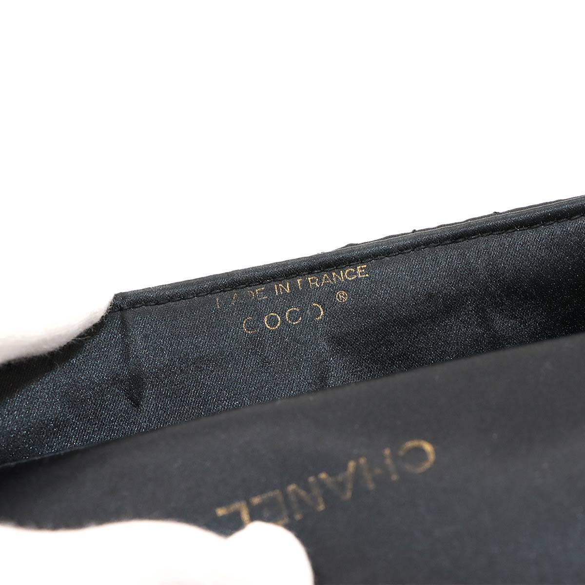 Matelasse Chain Shoulder Bag Satin Black Rhinestone Bijou