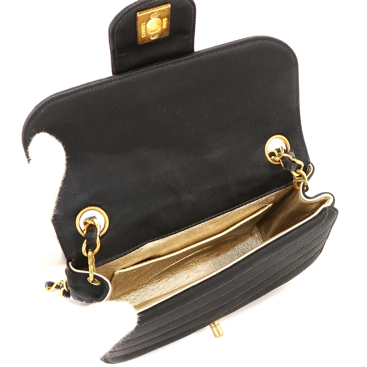 Mini Mademoiselle Chain Shoulder Bag Satin Black Vintage Purse