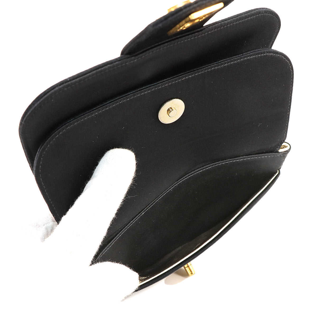 Mini Mademoiselle Chain Shoulder Bag Satin Black Vintage Purse