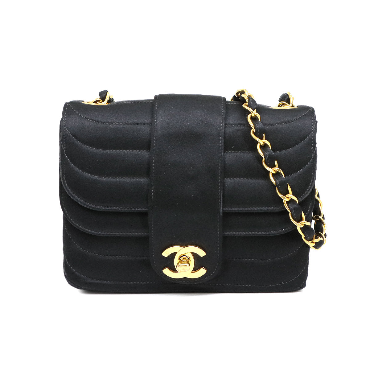 Mini Mademoiselle Chain Shoulder Bag Satin Black Vintage Purse