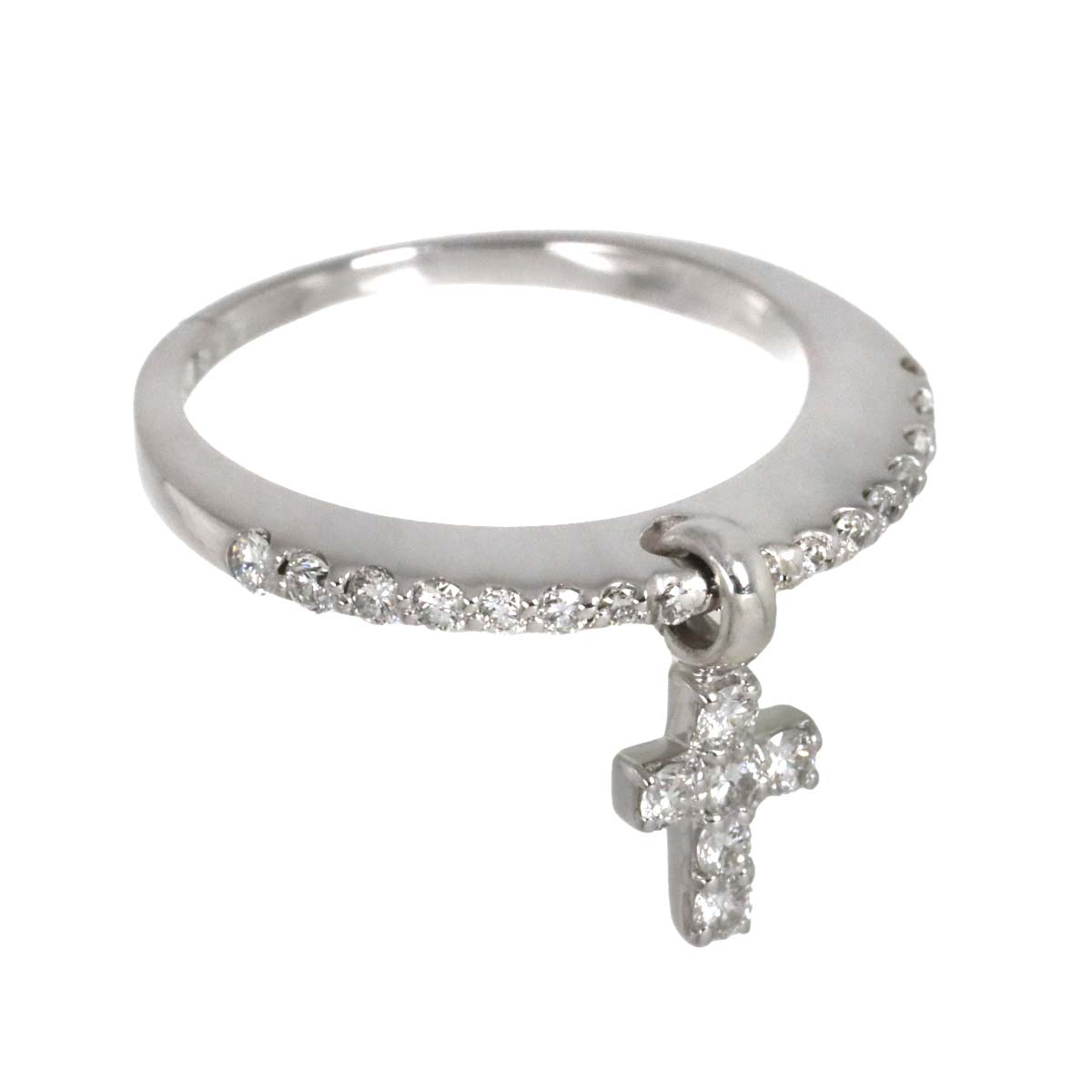 Ponte Vecchio Cross Motif Diamond 0.33ct Ring 18K WG 750 Size4.75-5(US)