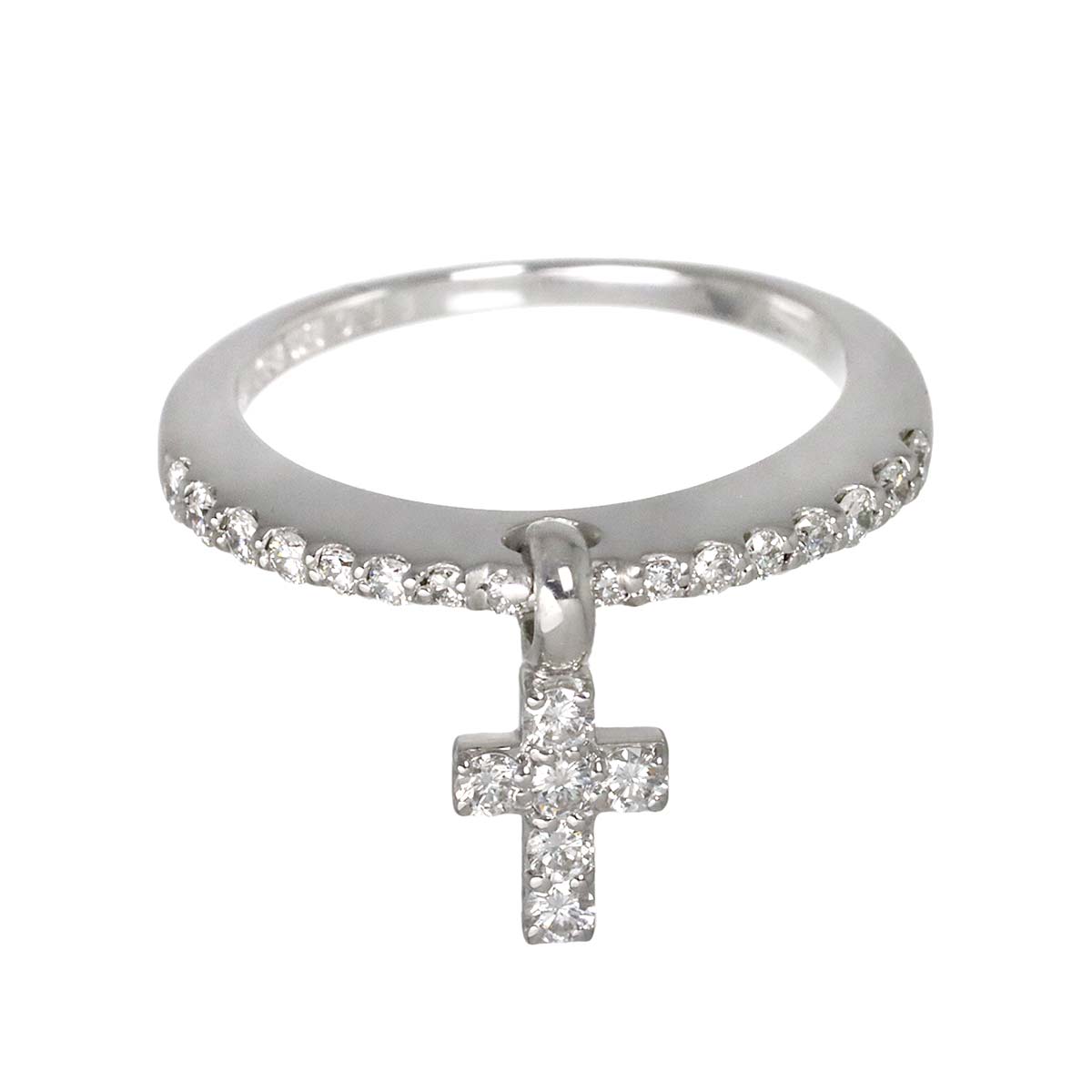 Ponte Vecchio Cross Motif Diamond 0.33ct Ring 18K WG 750 Size4.75-5(US)