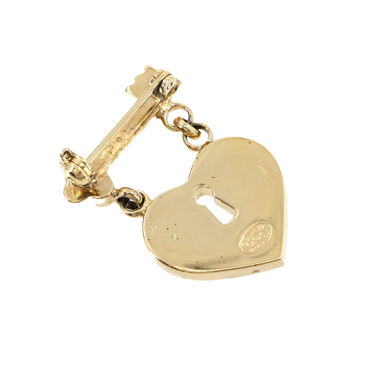Heart Lock Key Brooch Rhinestone Gold Pink CC Logos