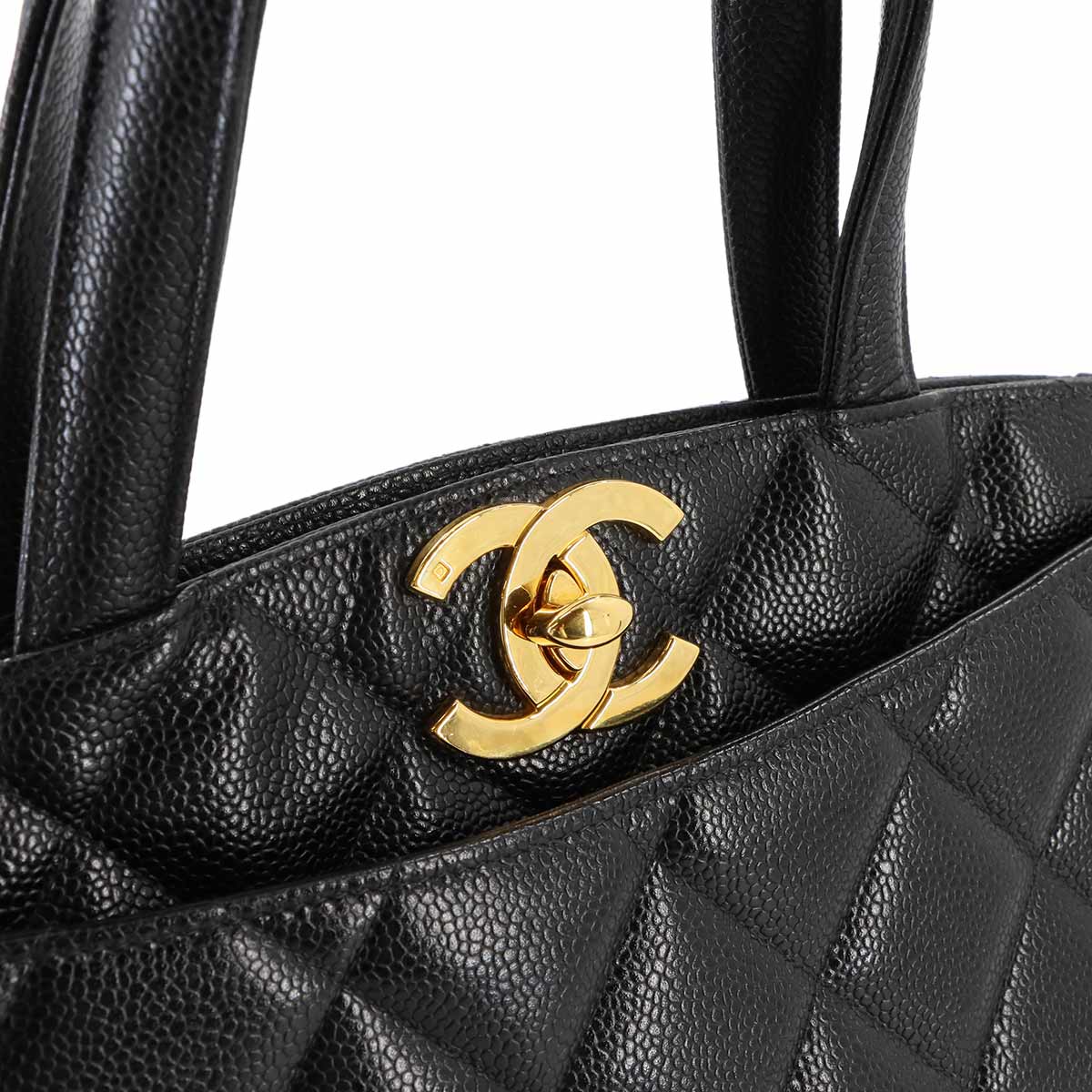 Matelasse Hand Bag Leather Black Vintage Purse